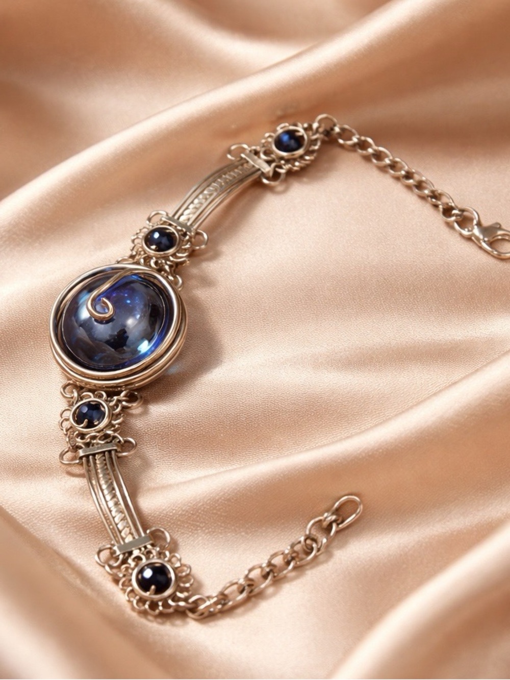 Elegant Blue Glass and Silver-Tone Bracelet
